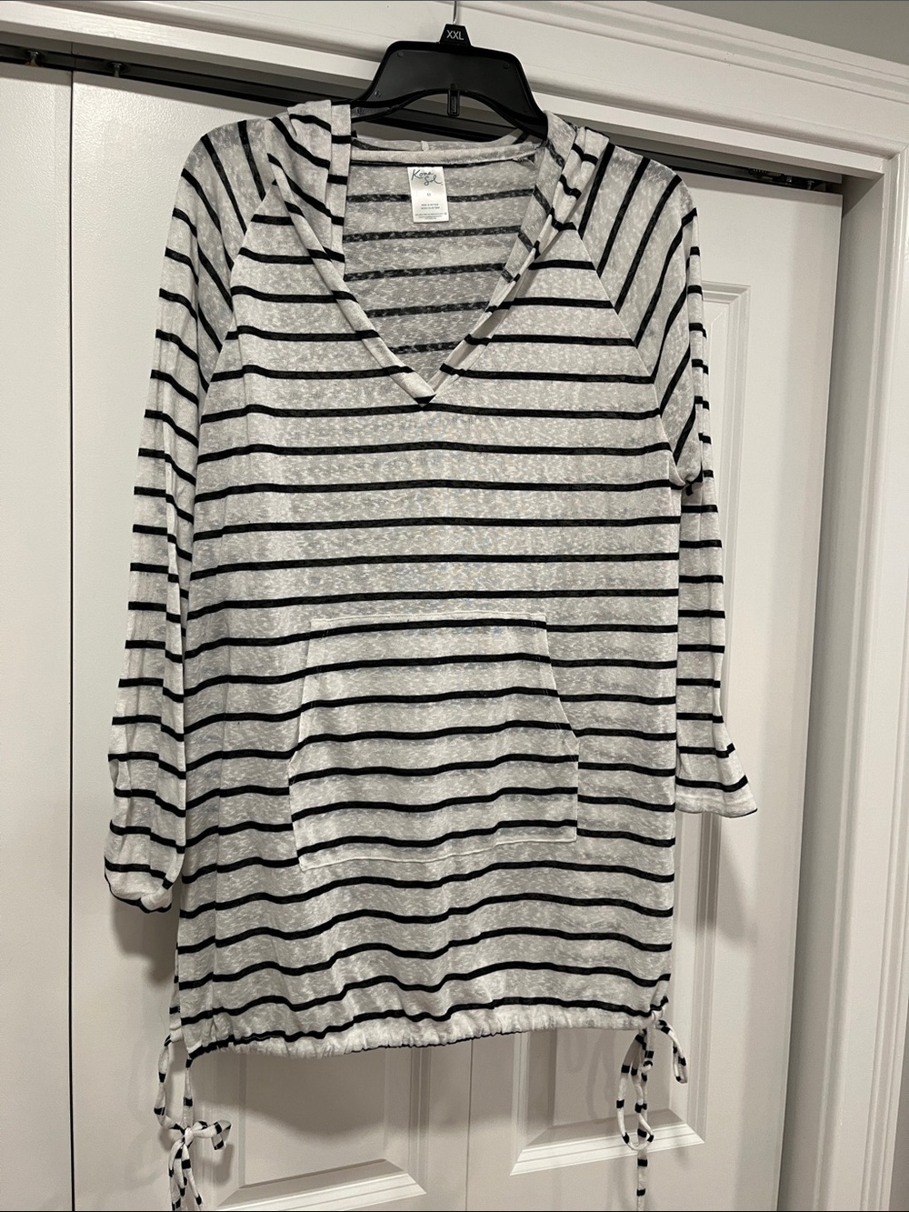 Striped Hooded Drawstring Beach Coverup